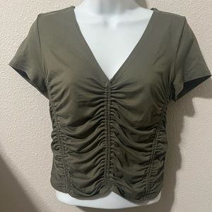 Bar III Army green ruched t shirt
